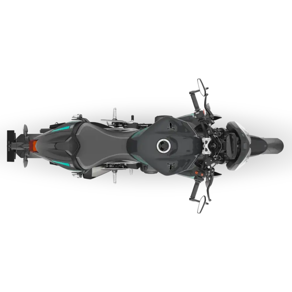 Svart og turkis Triumph Street Triple RS 2026 med aerodynamisk design og optimalisert cornering ABS