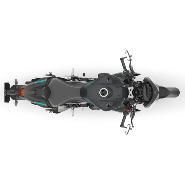 Svart og turkis Triumph Street Triple RS 2026 med aerodynamisk design og optimalisert cornering ABS