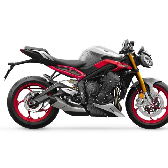 Sølv og rød Triumph Street Triple RX 2026 med Pirelli Diablo Supercorsa-dekk