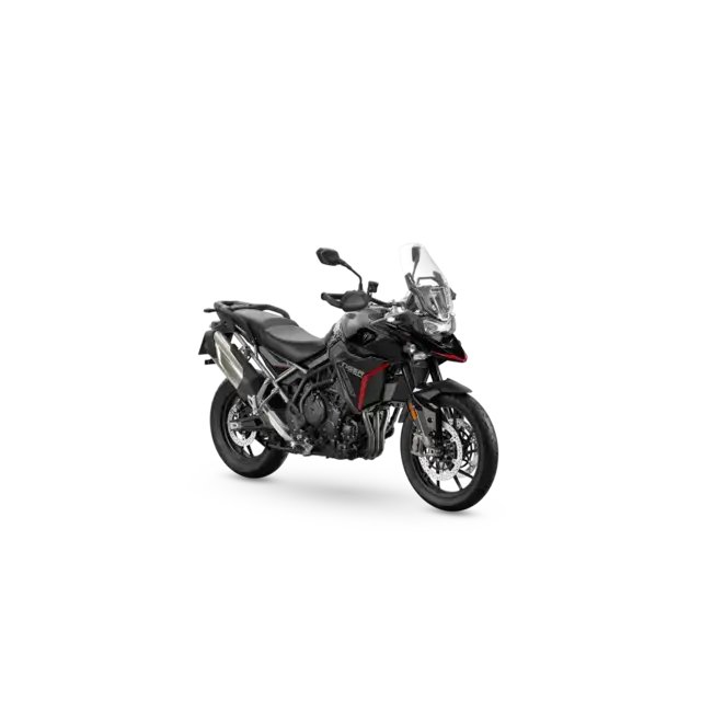 Svart og rød Triumph Tiger 900 GT PRO 2026 med elektronisk fjæring og Triumph Shift Assist