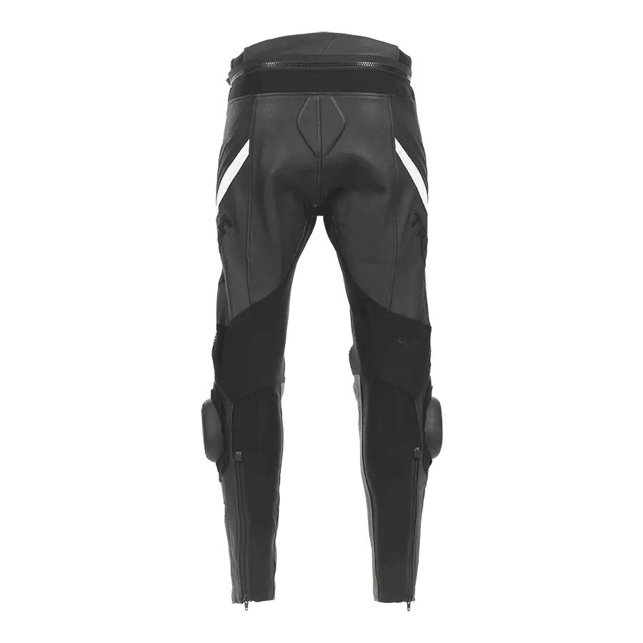 Svart skinn motorsykkelracebukser med hvite striper for Triumph Triple Leather Jeans