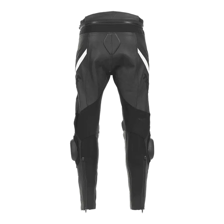 Svart skinn motorsykkelracebukser med hvite striper for Triumph Triple Leather Jeans