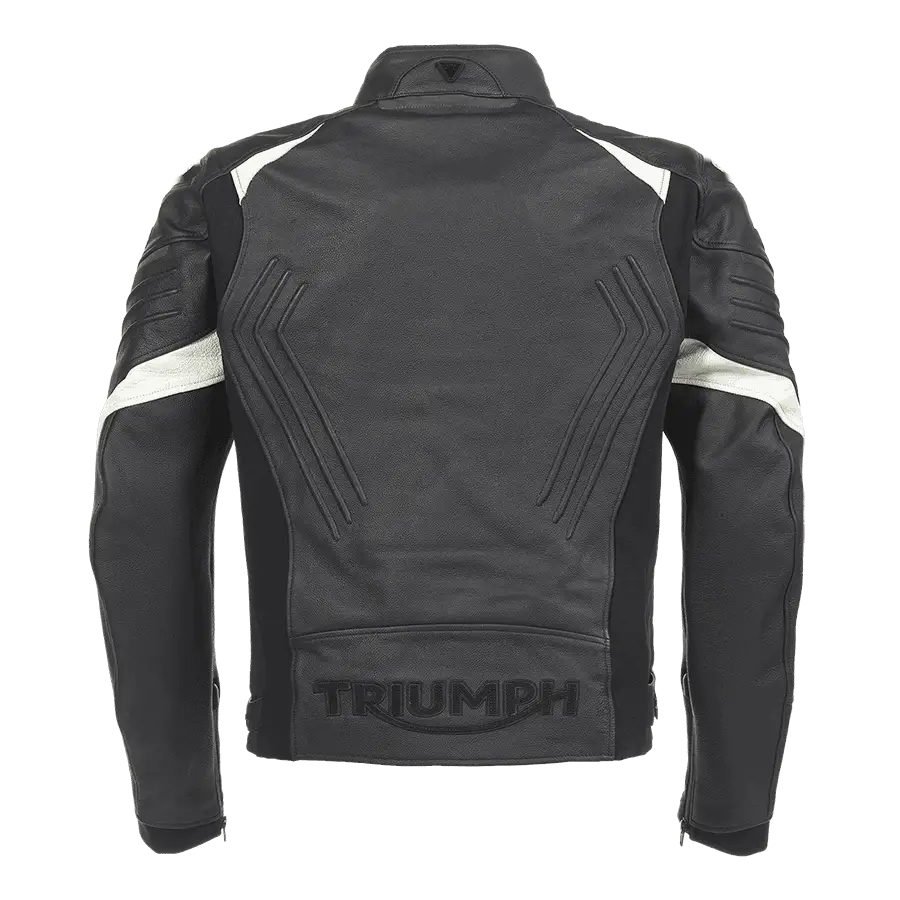 Sort svart lærermotorsykkeljakke med hvite detaljer for TRIPLE LEATHERJACKET produkt