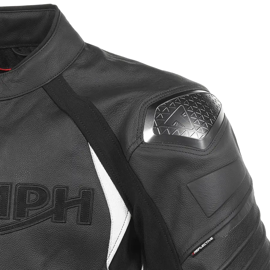 Black skinnjakke for motorsykkel med metallskulderbeskyttere i TRIPLE LEATHERJACKET