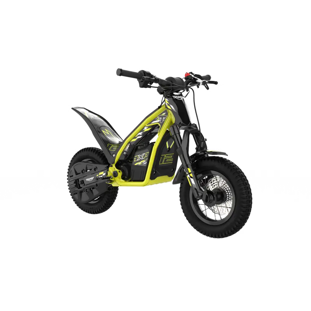 Triumph TXP-12 elektrisk barnesykkel i neon gul og svart med kraftig 600W